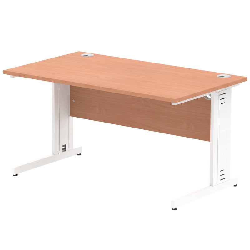 Dynamic Office Solutions Impulse desk, 1400 × 800 mm, beech top and white  cable-managed leg