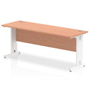 Dynamic Office Solutions slimline desk with cable-managed leg in beech finish and silver leg.