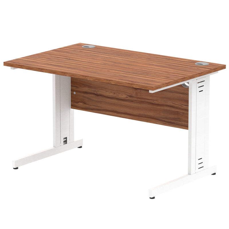 Dynamic Office Solutions Impulse desk, 1200 × 800 mm, walnut top and white cable-managed leg