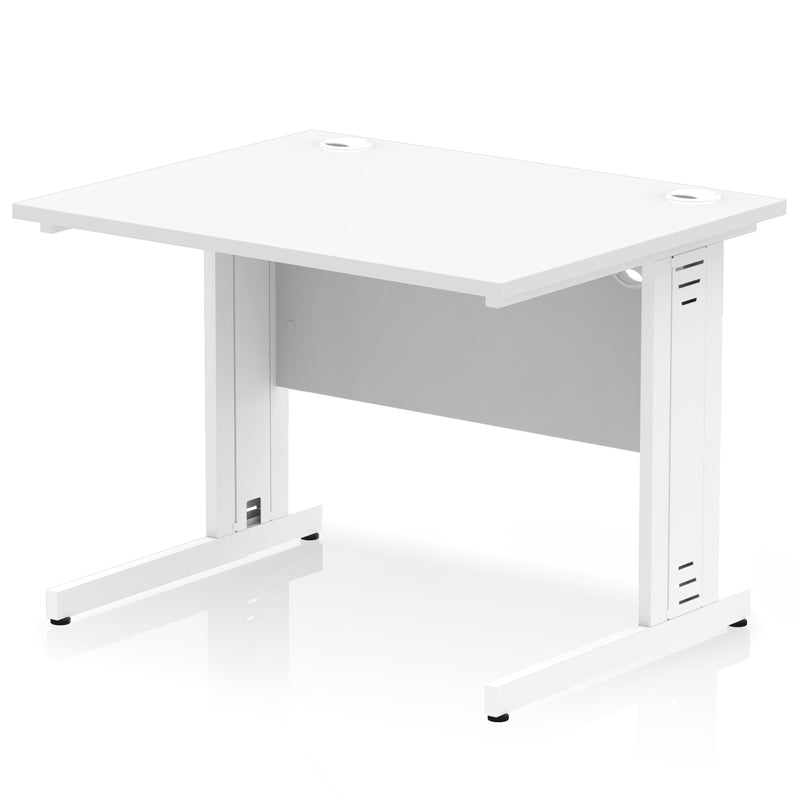 Dynamic Office Solutions Impulse desk, 1000 × 800 mm, white top and white cable-managed leg