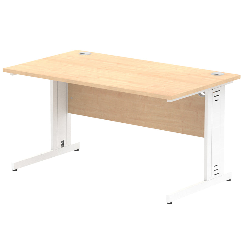 Dynamic Office Solutions Impulse desk, 1400 × 800 mm, maple top and white  cable-managed leg