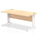 1600mm straight desk with cable-managed cantilever legs in beech and silver, by Dynamic Office Solutions
