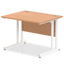 Dynamic Office Solutions 1000mm beech desk with silver cantilever legs, height-adjustable design.