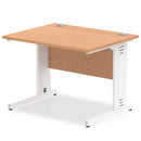 Dynamic Office Solutions 1000mm straight desk with cable managed leg in beech finish and silver leg.