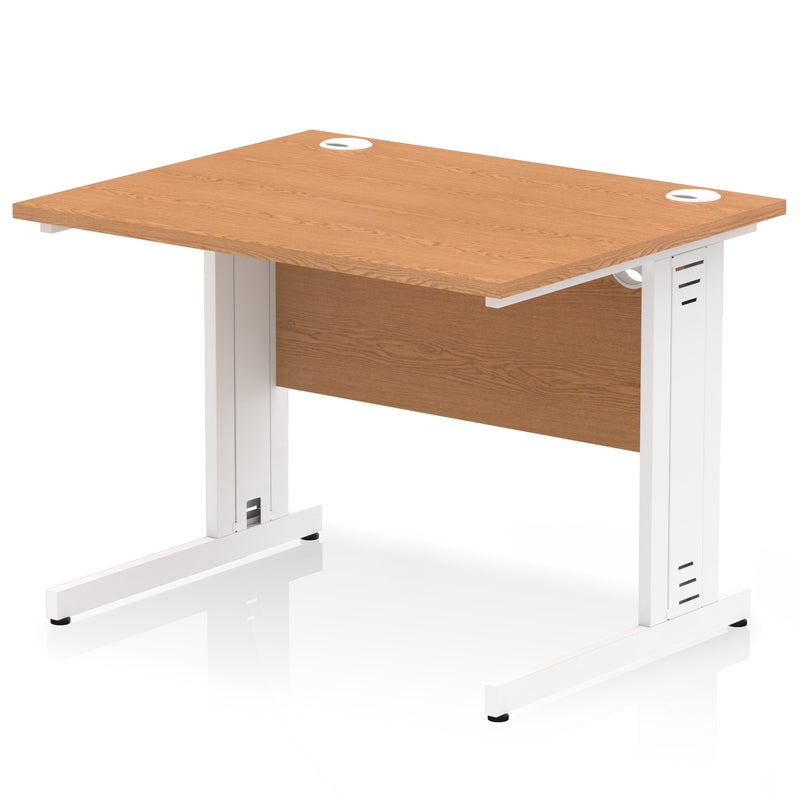 Dynamic Office Solutions Impulse desk, 1000 × 800 mm, oak top and white cable-managed leg