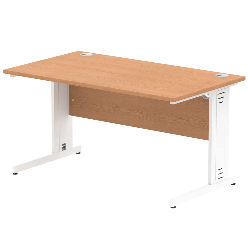Dynamic Office Solutions Impulse desk, 1400 × 800 mm, oak top and white  cable-managed leg