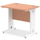 Impulse 800mm Slimline desk with cable managed leg in beech top and silver leg for ergonomic office use