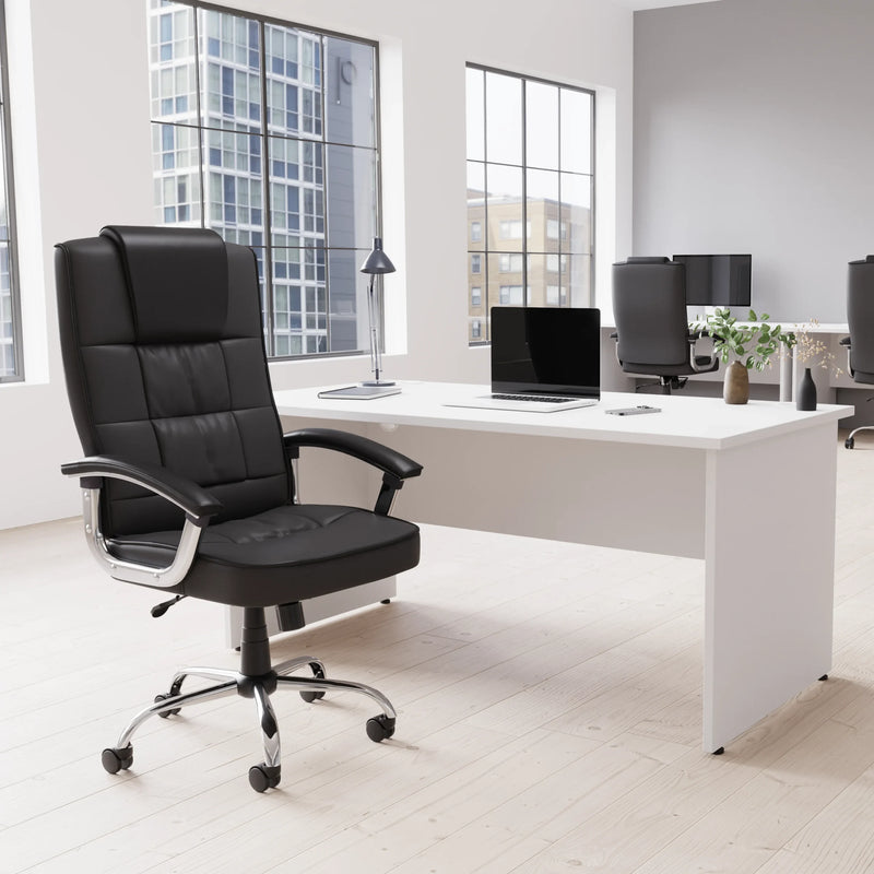 Moore Deluxe Leather Executive Office Chair - Chrome Arms & Base