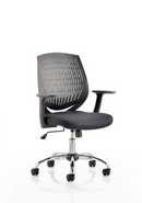 Dynamic Office Solutions Dura Medium Back Mesh Office Chair with arms, featuring a black nylon backrest and adjustable desig
