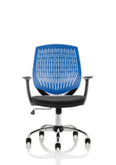 Dynamic Office Solutions medium back mesh office chair with adjustable arms, black nylon backrest and air mesh seat.