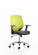 Dynamic Office Solutions Dura Medium Back Mesh Office Chair with black nylon backrest and adjustable arms.