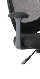 Black mesh task chair with adjustable arms and medium back by Dynamic Office Solutions