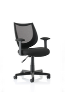 Dynamic Office Solutions black mesh task chair with adjustable arms and medium back design