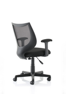Black mesh task chair with adjustable arms and medium back by Dynamic Office Solutions