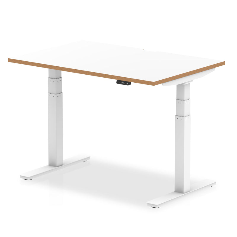 Oslo Height Adjustable Desk White Top Natural Wood Edge White Frame