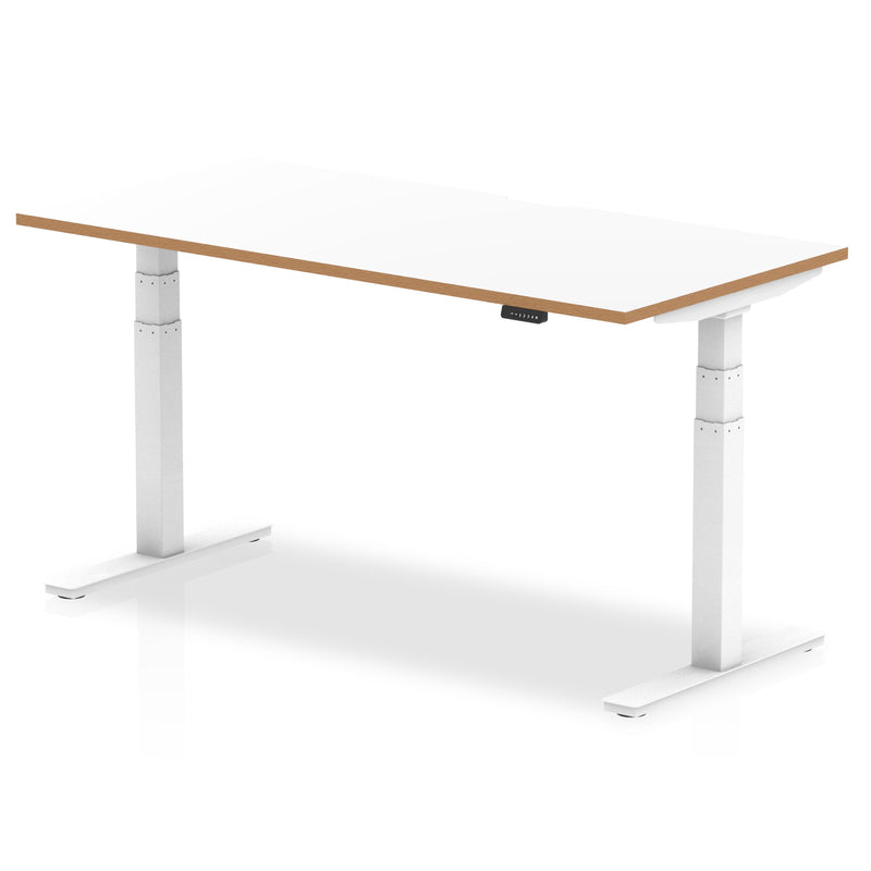 Oslo Height Adjustable Desk White Top Natural Wood Edge White Frame