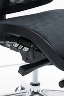 Dynamic ergonomic high-back black mesh office chair with 3D adjustable arms and 5-position back adjustment