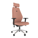 MDK Solo SL152 ergonomic office chair with adjustable height, polished base, and blue phoenix fabric upholstery