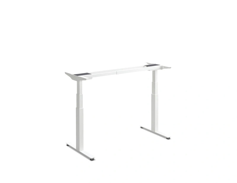 Height adjustable Flyga standing desk with woodgrain MFC top in Anthracite Sherman Oak, 640-1290mm height range