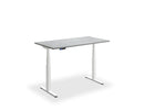 Height adjustable desk with dual motors in black finish and compact design, featuring a woodgrain top option