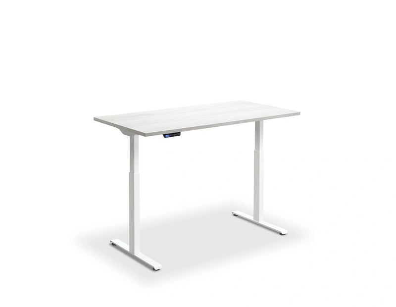 Lavoro Rusa dual motor standing desk with woodgrain top in Anthracite Sherman Oak, height adjustable 705-1185mm.