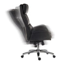 Black leather executive office chair with heavy duty design, 150KG weight capacity by Lockwoodhume.