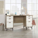 Sky oak and white executive desk with leather handles for home office by Teknik