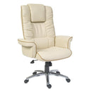 Cream leather heavy-duty executive chair by Lockwoodhume, adjustable headrest, supports up to 23.5 stone.