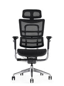 Black ergonomic office chair with breathable mesh back and adjustable headrest by Hood Seating