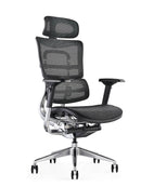 Black ergonomic office chair with breathable mesh back and adjustable headrest from Hood Seating.
