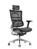 Black ergonomic office chair with breathable mesh seat and back, adjustable headrest from Hood Seating