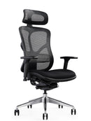 Black ergonomic office chair with mesh seat, headrest options, suitable for heavy-duty use by Hood Seating