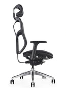 Black ergonomic office chair with breathable mesh seat and back, adjustable headrest by Hood Seating