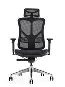 Black ergonomic office chair with breathable mesh, adjustable headrest, and heavy-duty design by Hood Seating