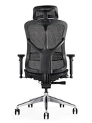 Black ergonomic office chair with breathable mesh seat and back, adjustable headrest by Hood Seating