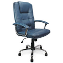Elvedon heavy-duty office chair in black leather, high back design, 525mm-wide seat, suitable for 20-25 stone.