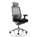 Dynamic Ergo Click ergonomic mesh office chair in black with adjustable headrest, designed for 20-25 stone users.