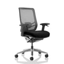 Dynamic Ergo Click ergonomic office chair with black fabric mesh back and adjustable arm width, supports up to 135kg.