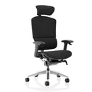 Dynamic Ergo Click Plus ergonomic mesh office chair in black chrome with adjustable armrests and modern design.