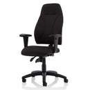 Esme black fabric ergonomic office chair with adjustable arms and lumbar support, designed for 20-25 stone capacity
