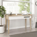 Sonoma Oak and white compact desk with storage and cable management by Teknik for home office