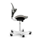 HAG Capisco Puls 8010 ergonomic clay saddle chair with white aluminium base and gas lift