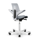 Light grey ergonomic HAG Capisco Puls 8020 saddle chair with silver aluminium base and gas lift.