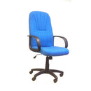 Blue fabric high back office chair by Lockwoodhume, designed for comfort and durability, suitable for heavier users.
