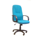Blue fabric high back office chair by Lockwoodhume, suitable for 20-25 stone users, with ergonomic design.