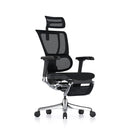 Ergohuman Mirus Elite mesh office chair in black with adjustable headrest and leg rest for ergonomic support.